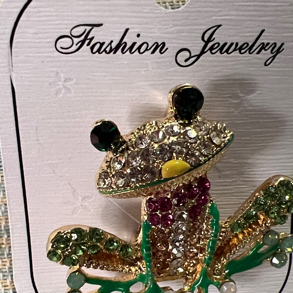 3/$18 Fashion Jewelry Gold & Green Crystal Frog Brooch Lot 6006 - Picture 4 of 6